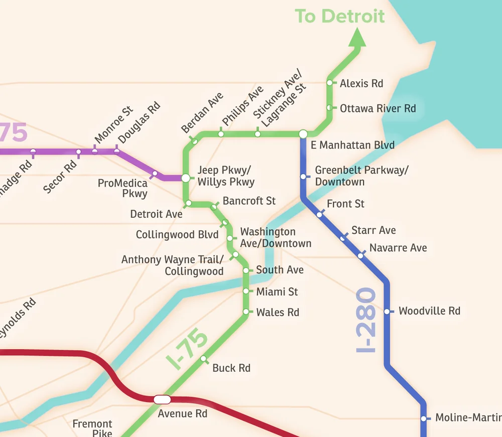 Subway-style map of Toledo's highway network