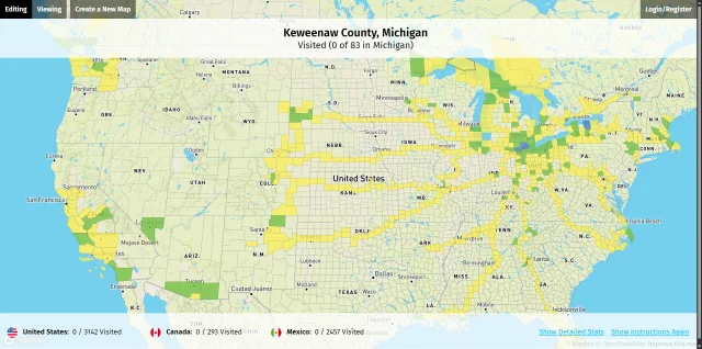 Visited counties map